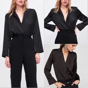 Zara Black Satin-like Bodysuit
